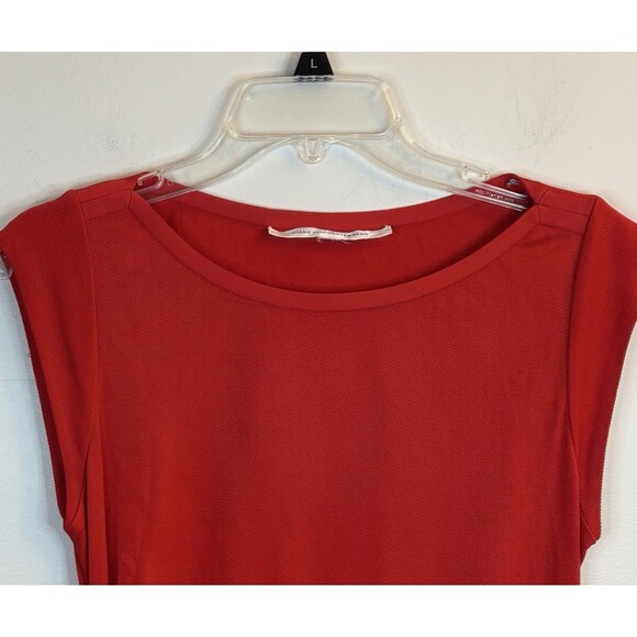 DIANE VON FURSTENBERG Red Ruched Side Sheath Midi Dress XS/S Knit Party Holiday - Picture 4 of 11